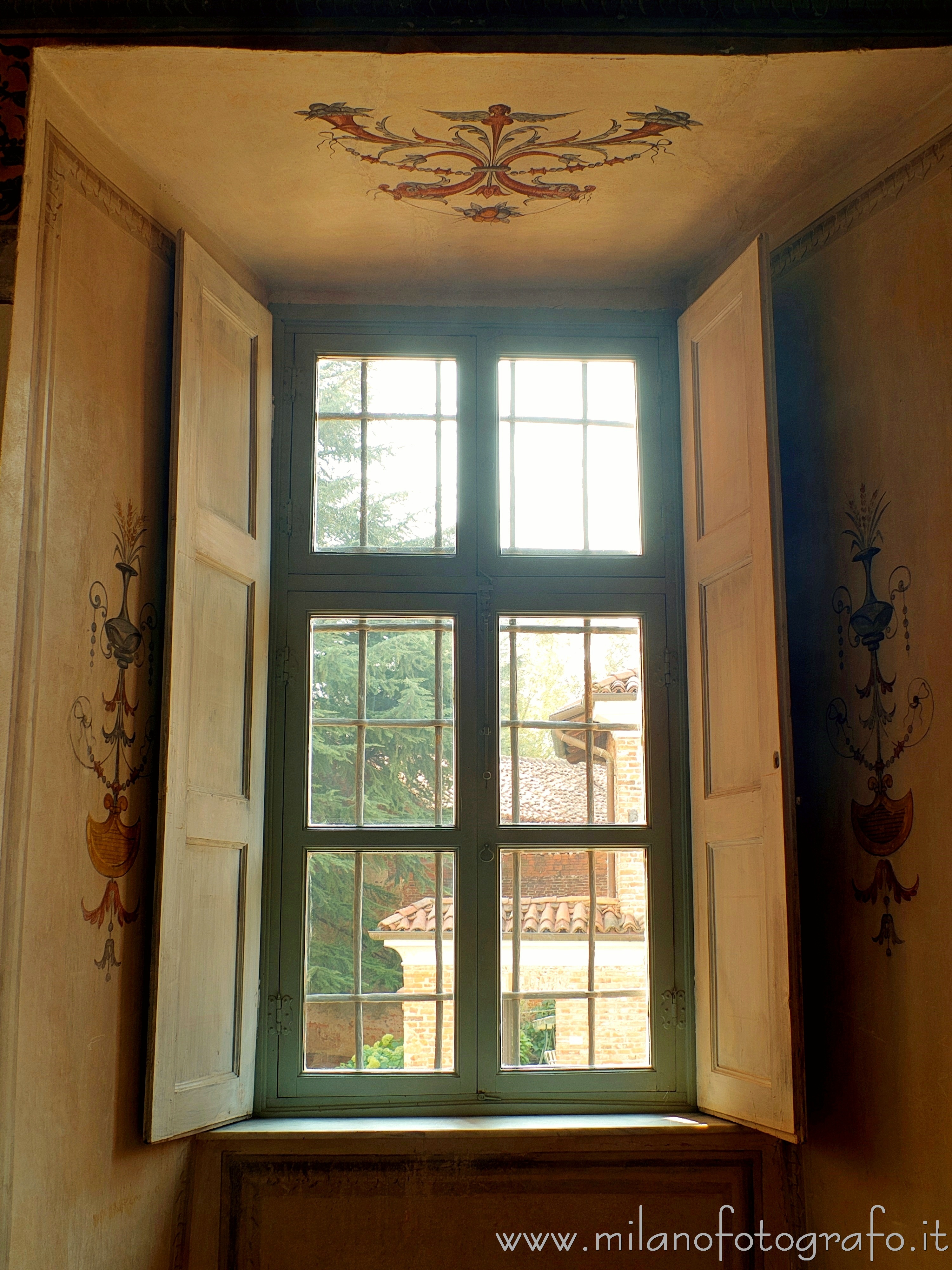 Sandigliano (Biella, Italy) - Window with view on the village in the La Rocchetta Castle